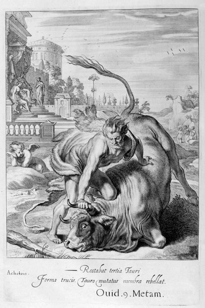Achelous ve tvaru býka je poražen Herkulesem, 1655 od Michel de Marolles