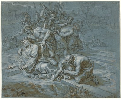 Kristus svlečený na kříži, cca 1680 (pero a inkoust přes křídu a tužka na papíře) od Michel des Gobelins Corneille