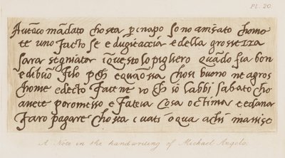 Poznámka v rukopisu Michelangela (lept) od Michelangelo (after) Buonarroti