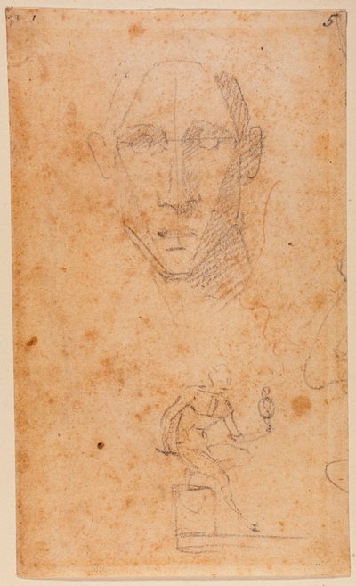 Studie hlavy a náčrtek Dioméda s Palladiem od Michelangelo (after) Buonarroti