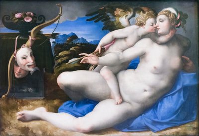 Venus ja Cupid Michelangelo Buonarrotin jälkeen (öljy paneelissa) od Michelangelo (after) Buonarroti