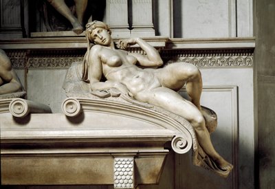 Alegorie Aurory. Hrob Laurenta II Medicejského. Mramorová socha 1531 od Michelangelo Buonarroti