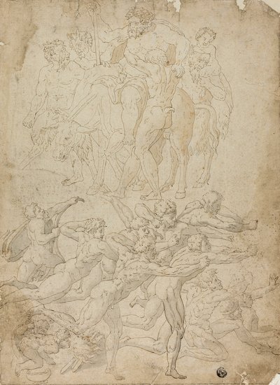 Lučištníci střílející na Herma, Triumf Bakcha a další studie od Michelangelo Buonarroti