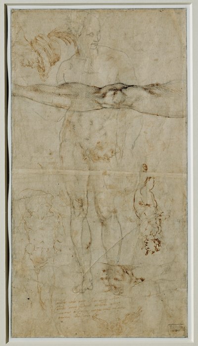 Různé studie postav, nápis podle Petrarkova sonetu, kolem roku 1506 ... od Michelangelo Buonarroti