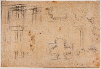 Půdorys a architektonické průčelí kaple Sforza od Michelangelo Buonarroti