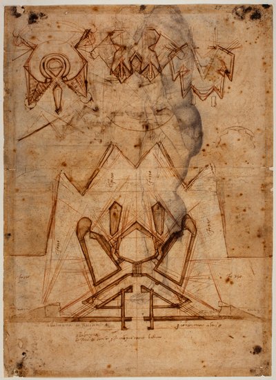 Opevnění Porta al Prato, figurální náčrtek od Michelangelo Buonarroti