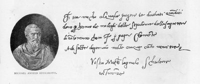 Rukopis a podpis Michelangela Buonarrotiho (pero a inkoust na papíře) od Michelangelo Buonarroti