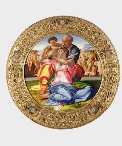 Svatá rodina se svatým Janem (Doni Tondo), 1504-05 (viz také 156576) od Michelangelo Buonarroti
