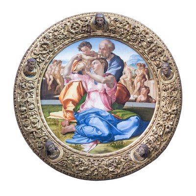 Svatá rodina s mladým svatým Janem Křtitelem, známým jako "Doni tondo" od Michelangelo Buonarroti