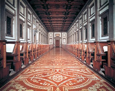 Laurentian Library hall, architekt Michelangelo (1475-1564), Florencie, Itálie od Michelangelo Buonarroti