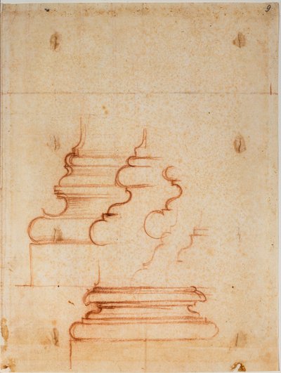 Podstavce pilířů pro novou sakristii, ručně psané nápisy od Michelangelo Buonarroti