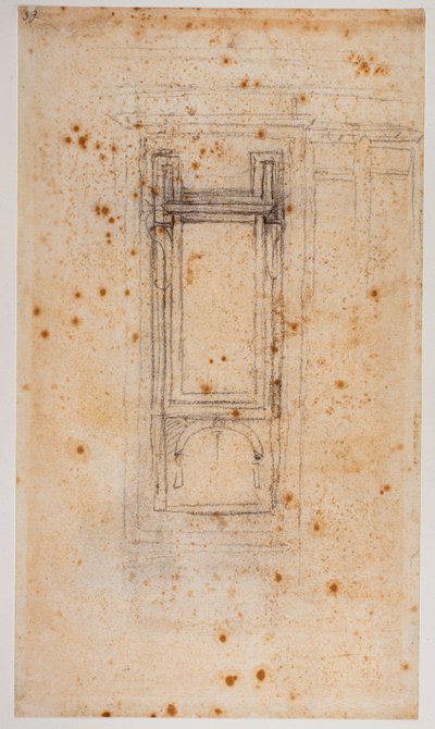 Projekt okna a studie pro vavřinecký refektář, 16. století (kresba) od Michelangelo Buonarroti