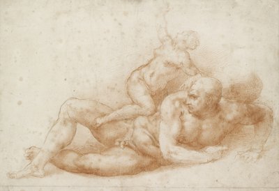 Samson a Dalila (červená křída na špinavě bílém papíře) od Michelangelo Buonarroti