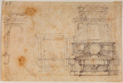 Studie z náhrobních památek pro novou sakristii od Michelangelo Buonarroti