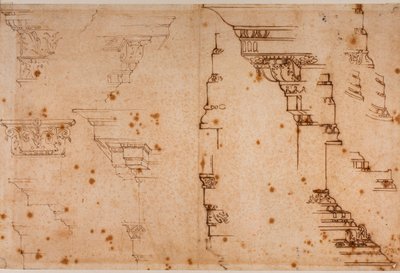 Studie architektonických prvků od Michelangelo Buonarroti