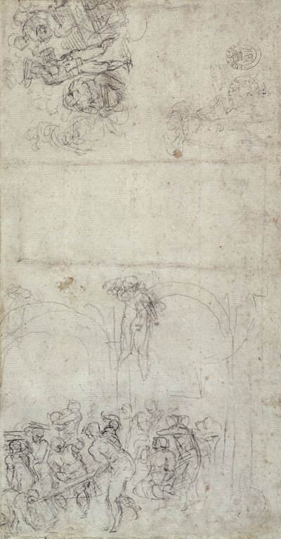 Studie k poslednímu soudu (pero a tužka na papíře) (na druhou stranu) od Michelangelo Buonarroti