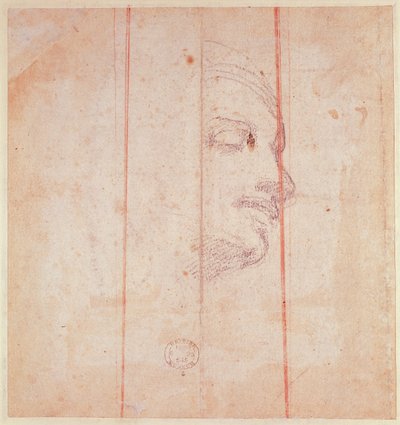 Studie pro hlavu libyjské Sibyly (černá křída na papíře) (verze) od Michelangelo Buonarroti