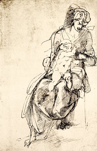 Studie k soše Madony v Medicejské kapli ve Florencii od Michelangelo Buonarroti