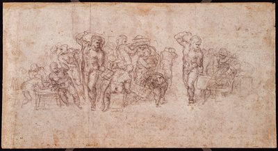 Studie figur pro narativní scénu (černá křída na papíře) (recto) (viz 191764) od Michelangelo Buonarroti