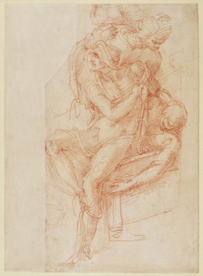 Studie Lazara a dvou figurantů (červená křída na papíře) od Michelangelo Buonarroti