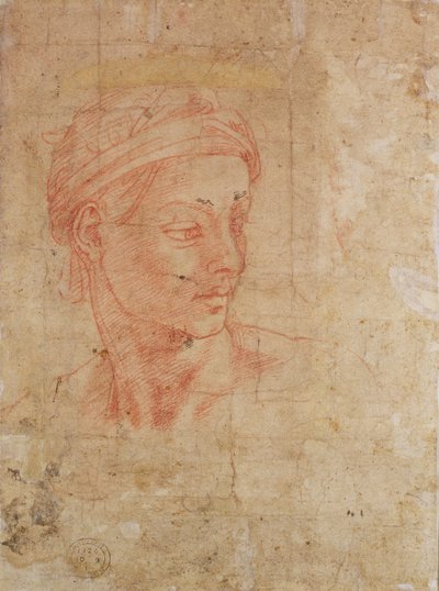 Studie hlavy (červená křída na papíře) od Michelangelo Buonarroti