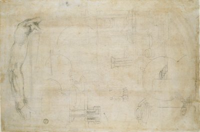 Studie mužské paže a některé architektonické skici, c1490-1560 od Michelangelo Buonarroti
