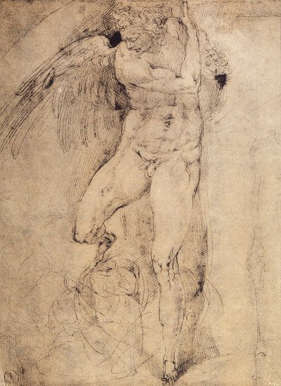 Studie anděla pro Poslední soud: kresba Michelangelo. Casa Buonarroti, Florencie od Michelangelo Buonarroti
