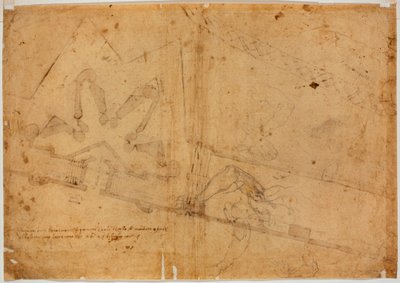 Studie postavy jinou rukou a rukopisný nápis od Michelangelo Buonarroti