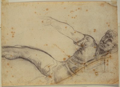 Studie neautografické figury a nápisu od Michelangelo Buonarroti