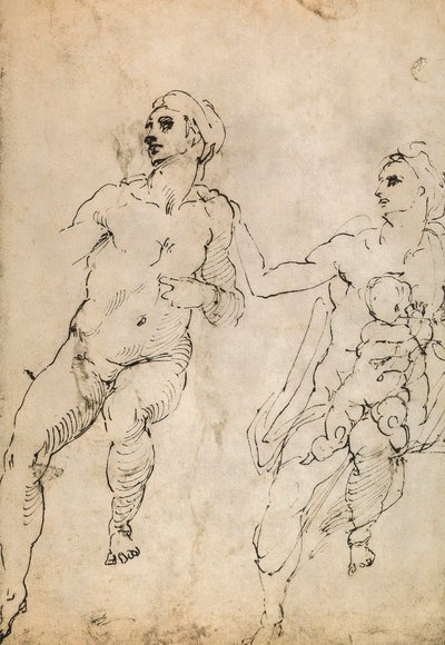 Studie některých nahých postav; kresba Michelangelo. Louvre, Paříž od Michelangelo Buonarroti