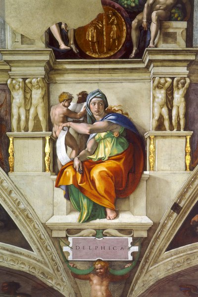 Strop v delfské Sibylině v Sixtinské kapli ve Vatikánu, 1508-1512 od Michelangelo Buonarroti