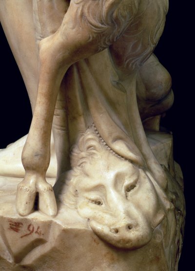 Bakchovo opilost, detail hlavy pantera, socha Michelangela Buonarrotiho 1475-1564, 1496-97 mramorový detail z 52672 od Michelangelo Buonarroti