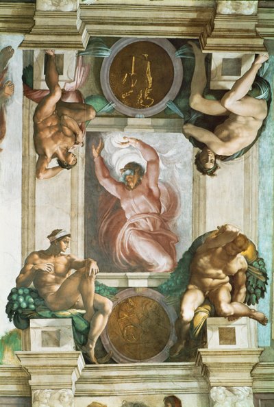 Sixtinská kaple; stropní fresky po restaurování (freska) od Michelangelo Buonarroti