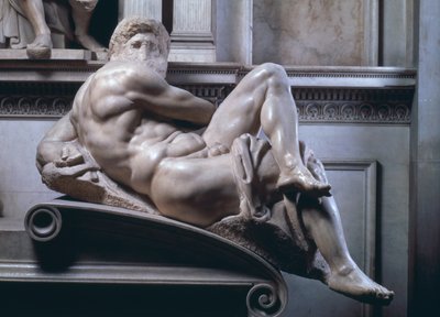 Hrob Giuliano de Medici, detail dne, 1520-33 mramor od Michelangelo Buonarroti