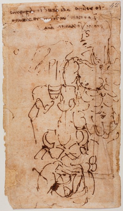Neidentifikovaný náčrtek a ručně psaný nápis od Michelangelo Buonarroti
