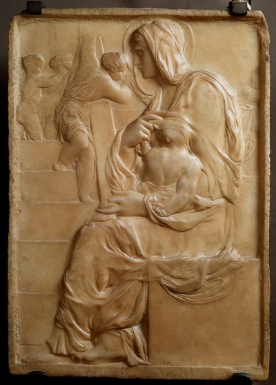 Panna na schodech (Madonna della Scala) Nízký mramorový reliéf od Michelangela Buonarroti dit Michel Ange (Michelangelo nebo Michelangelo od Michelangelo Buonarroti