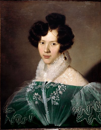 Portrét mladé ženy. Obraz Michelangela Grigolettiho (1801-70). Roma, Galleria d