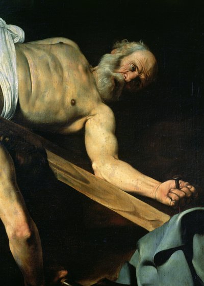 Ukřižování sv. Petra, detail sv. Petra, 1600-01 od Michelangelo Merisi Caravaggio