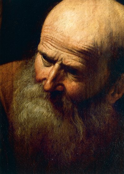 Abrahámova tvář, detail oběti Izáka, kolem 1603-04 (olej na plátně) od Michelangelo Merisi da Caravaggio