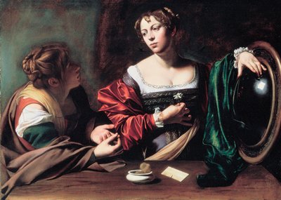 ""Martha a Marie Magdalena"" Obraz Michelangela Merisiho známého jako Caravaggio nebo il Caravaggio (1571-1610) cca 1598 Rozměr. 100x134,5 cm Detroit Institute of Art od Michelangelo Merisi da Caravaggio