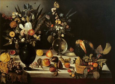 Zátiší s květinami a ovocem, od Master of the Hartford Still Life, cca 1600-10 (olej na plátně) od Michelangelo Merisi da Caravaggio