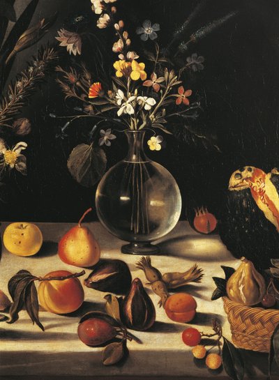 Zátiší s květinami a ovocem, od Master of the Hartford Still Life, cca 1600-10 (olej na plátně) (detail 507174) od Michelangelo Merisi da Caravaggio