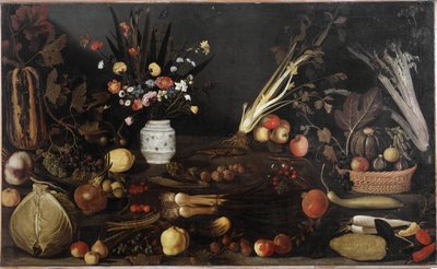 Zátiší s květinami a ovocem - olej na plátně kolem roku 1590 od Michelangelo Merisi da Caravaggio