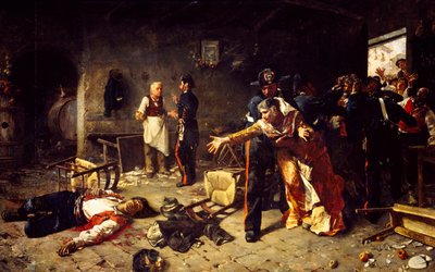 Hra trumfů nebo rvačka v Trastevere od Michele Cammarano