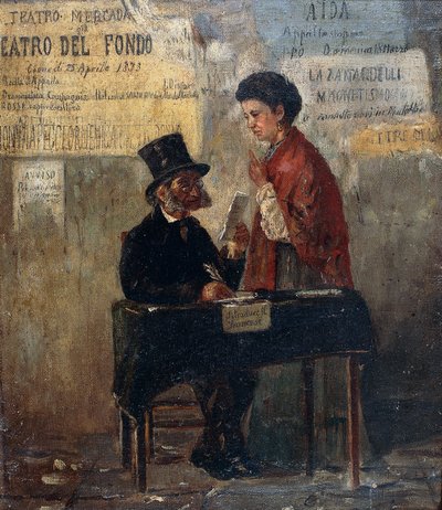 Divadelní plakáty a veřejný písař, Michele Cammarano (1835-1920) od Michele Cammarano