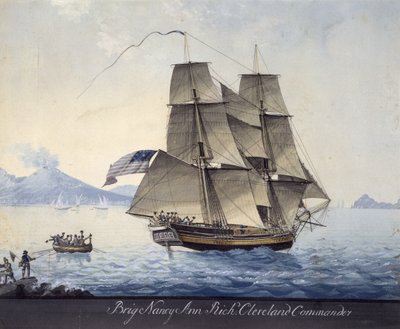 Brigáda Nancy Ann ze Salemu opouští Neapol, cca 1810 (akvarel na papíře) od Michele Felice Corne