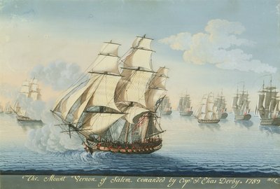 Loď Mount Vernon ze Salemu předjíždí francouzskou flotilu (akvarel na papíře) od Michele Felice Corne