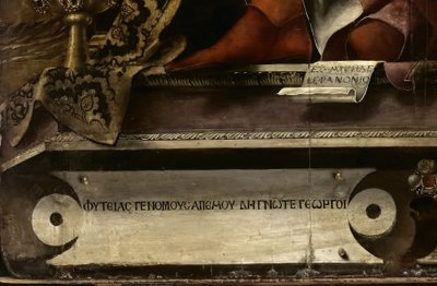 Múza Thalia, detail, asi 1456-57 (olej a tempera na topolu) od Michele Pannonio