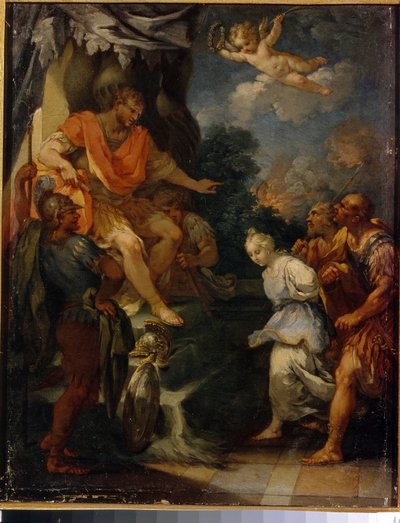 Mučedník před prokonzulem. (Pronásledování křesťanů v Římské říši). Obraz Michele Rocca (kolem 1670-cca 1751), olej na plátně. Italské umění (Parma), konec 17.-18. století, barokní umění. Státní muzeum zahraničního umění Lotyšské republiky, Riga (Lett od Michele Rocca