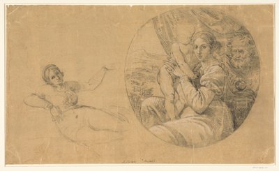 Tondo se Svatou rodinou; navíc studie ležící ženy od Michele Sangiorgi (possibly)